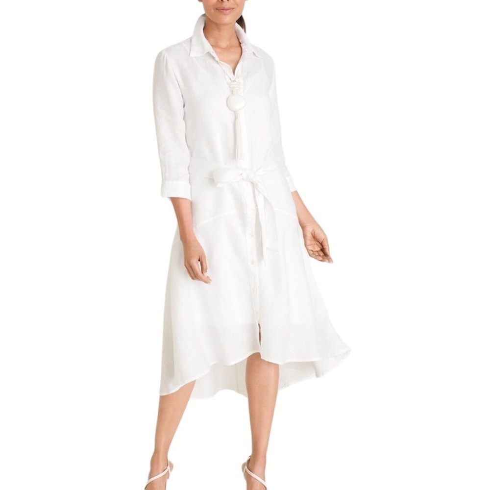 Chico's High Low Hem Button Front Midi Linen Dress